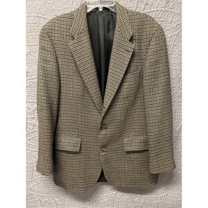 Chaps Ralph Lauren Mens Pure New Wool Houndstooth Blazer Jacket Brown Tan Canada